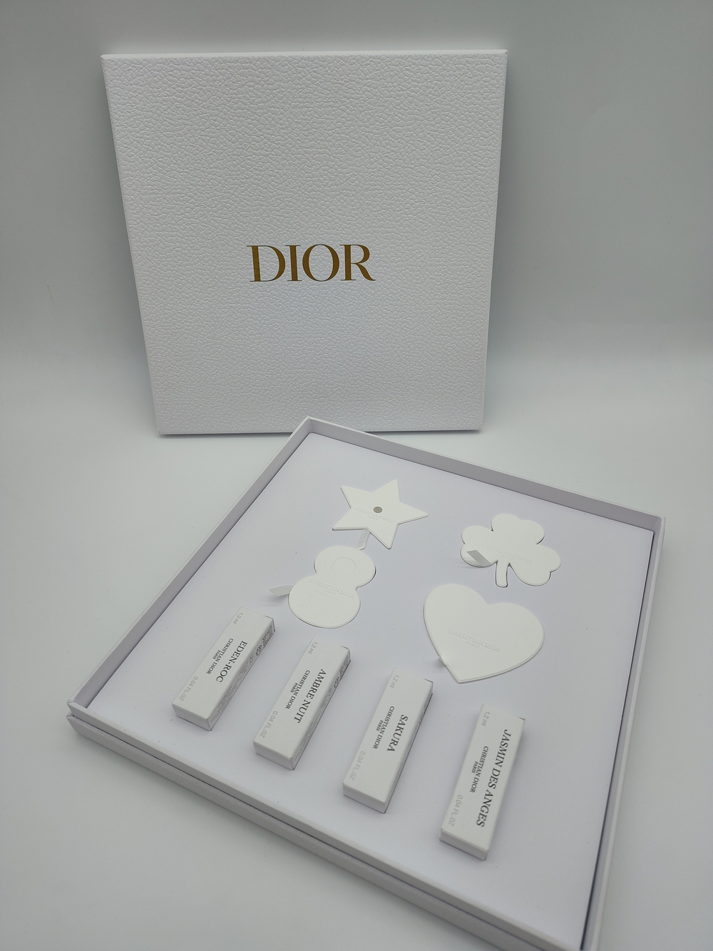 DIOR Set of 4 Ornaments Star Heart Clover Collector Gift Box & Bag NIP